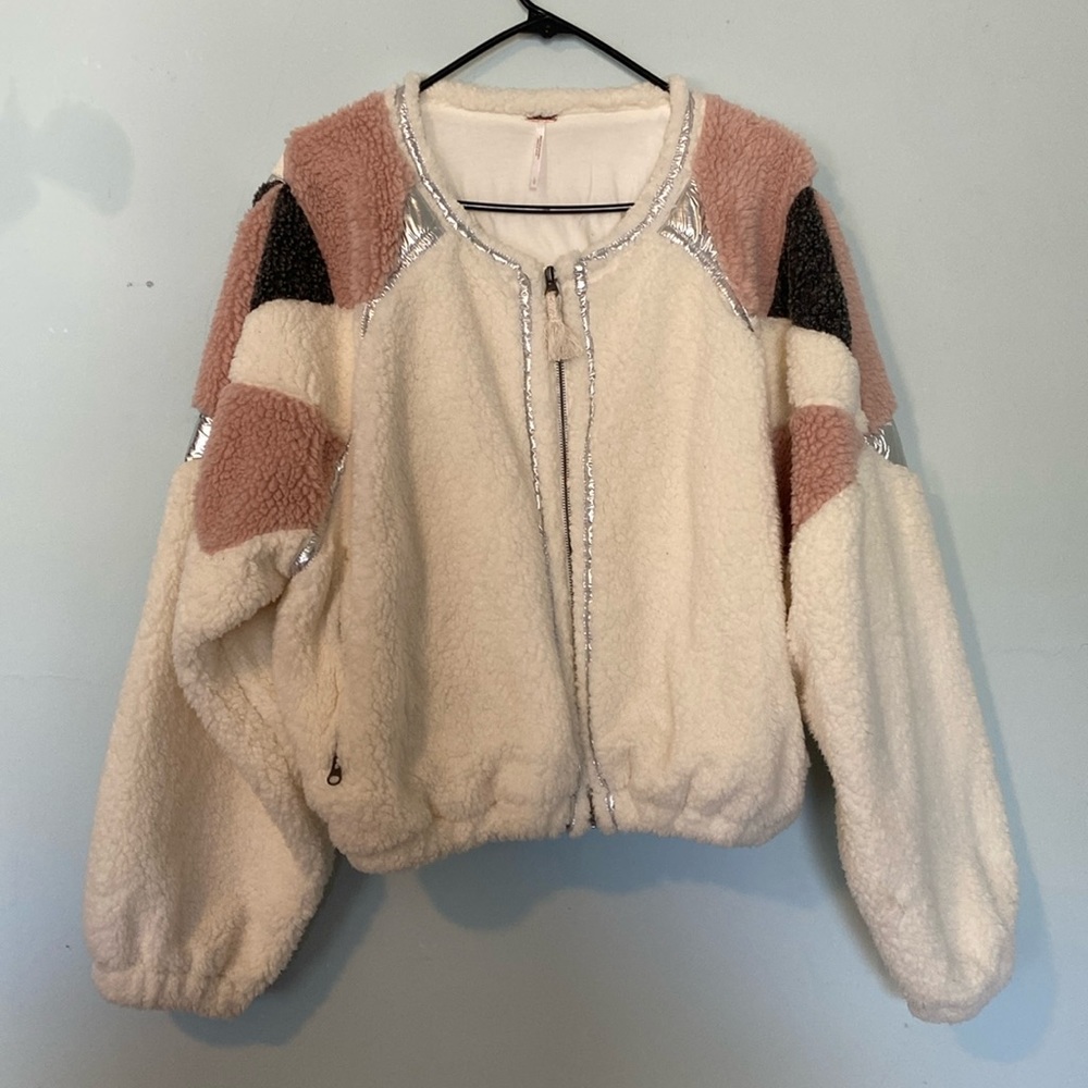 Free people metallic fleece coat
